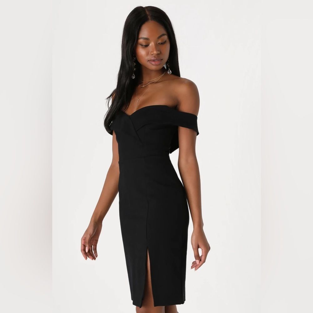 Lulu's Elegant Black Off-Shoulder Midi Dress